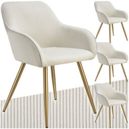 Tectake Set Of 4 Dining Chair Marilyn - Corduroy Look, Upholstered, Armchair, Continuous Backrest  - Cream/gold - thumbnail 1