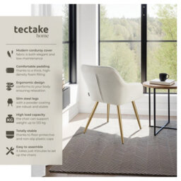Tectake Set Of 4 Dining Chair Marilyn - Corduroy Look, Upholstered, Armchair, Continuous Backrest  - Cream/gold - thumbnail 2
