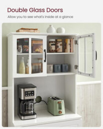 Songmics Vasagle Pantry Storage, Modern Glass-Door Cabinet With Drawer And Adjustable Shelving, White - thumbnail 4