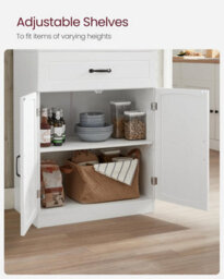 Songmics Vasagle Pantry Storage, Modern Glass-Door Cabinet With Drawer And Adjustable Shelving, White - thumbnail 7
