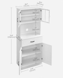 Songmics Vasagle Pantry Storage, Modern Glass-Door Cabinet With Drawer And Adjustable Shelving, White - thumbnail 2