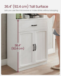 Songmics Vasagle Pantry Storage, Modern Glass-Door Cabinet With Drawer And Adjustable Shelving, White - thumbnail 5