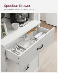 Songmics Vasagle Pantry Storage, Modern Glass-Door Cabinet With Drawer And Adjustable Shelving, White - thumbnail 8