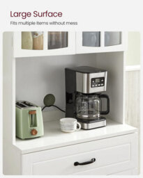 Songmics Vasagle Pantry Storage, Modern Glass-Door Cabinet With Drawer And Adjustable Shelving, White - thumbnail 6
