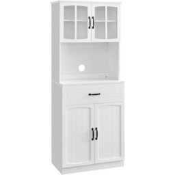 Songmics Vasagle Pantry Storage, Modern Glass-Door Cabinet With Drawer And Adjustable Shelving, White - thumbnail 9