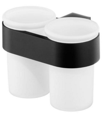 Bisk Double Tempered Glass Toothmug Toothbrush Cup Bathroom Black Powder Coated Zamak - image 1