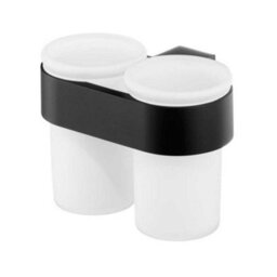 Bisk Double Tempered Glass Toothmug Toothbrush Cup Bathroom Black Powder Coated Zamak - thumbnail 3
