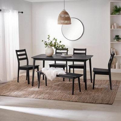 Furniturebox Uk Lynton Large Black Wooden Dining Table With 4 Chairs & Bench - image 1