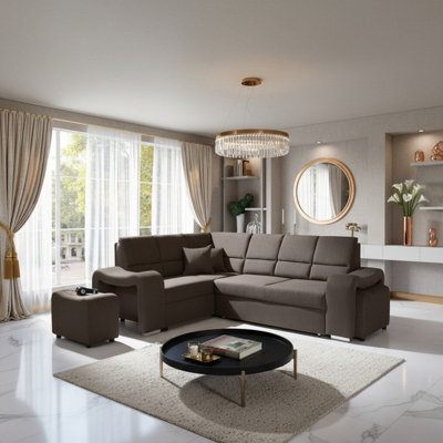 Wakiki Upholstered Corner Sofa Bed With Two Ottomans Left Or Right Storage Dolphin Mechanism 260X96X190Cm Brown Left - image 1