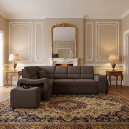 Wakiki Upholstered Corner Sofa Bed With Two Ottomans Left Or Right Storage Dolphin Mechanism 260X96X190Cm Brown Left - thumbnail 2