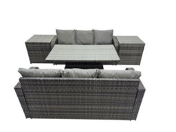 Fimous Rattan Garden Furniture Dining Set 6-Seater Patio Height Adjustable Rising Lifting Table Sofa Set With 2 Side Table - thumbnail 2