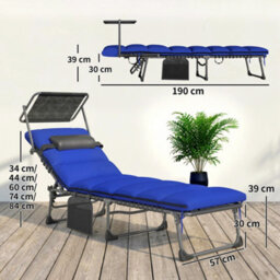 Outsunny Folding Sun Loungers Set Of 2, Sun Bed With Canopy, Dark Blue - thumbnail 3