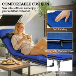 Outsunny Folding Sun Loungers Set Of 2, Sun Bed With Canopy, Dark Blue - thumbnail 6