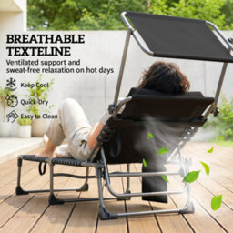 Outsunny Folding Sun Loungers Set Of 2, Sun Bed With Canopy, Dark Blue - thumbnail 7
