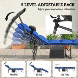 Outsunny Folding Sun Loungers Set Of 2, Sun Bed With Canopy, Dark Blue - thumbnail 5