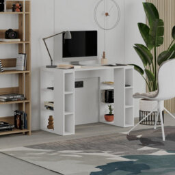 Decortie Modern Colmar 106Cm Working Desk Particleboard 3 Open Shelves Wall Fix H75Xw106Cm, White - thumbnail 5