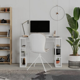 Decortie Modern Colmar 106Cm Working Desk Particleboard 3 Open Shelves Wall Fix H75Xw106Cm, White - thumbnail 1