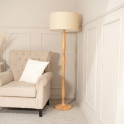 Valuelights Victoria Traditional Light Wood Candlestick Floor Lamp With Natural Drum Shade - Led Bulb Included - thumbnail 4