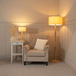 Valuelights Victoria Traditional Light Wood Candlestick Floor Lamp With Natural Drum Shade - Led Bulb Included - thumbnail 3