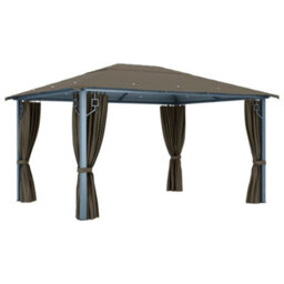 Berkfield Gazebo With Curtain&led String Lights 4X3 M Taupe Aluminium - thumbnail 4