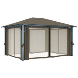 Berkfield Gazebo With Curtain&led String Lights 4X3 M Taupe Aluminium - thumbnail 7