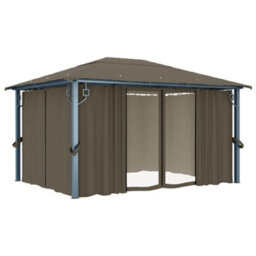 Berkfield Gazebo With Curtain&led String Lights 4X3 M Taupe Aluminium - thumbnail 5