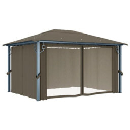 Berkfield Gazebo With Curtain&led String Lights 4X3 M Taupe Aluminium - thumbnail 6