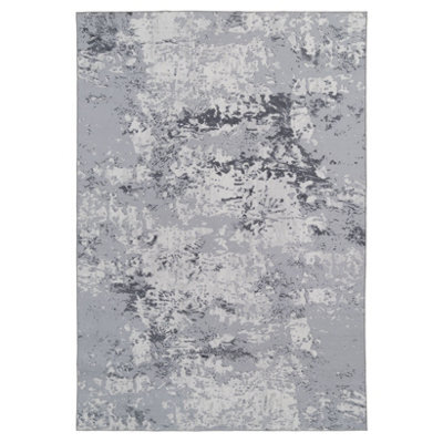 Loomed Washable Non-Slip Silver Grey Marble Area Rug 80Cm X 150Cm - image 1