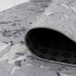 Loomed Washable Non-Slip Silver Grey Marble Area Rug 80Cm X 150Cm - thumbnail 4