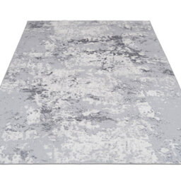 Loomed Washable Non-Slip Silver Grey Marble Area Rug 80Cm X 150Cm - thumbnail 2