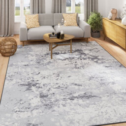 Loomed Washable Non-Slip Silver Grey Marble Area Rug 80Cm X 150Cm - thumbnail 3