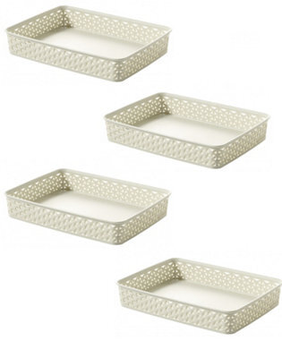 4X Cream A4 Paper Tray Curver Basket Plastic Rattan Office Desk Organise - image 1