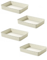 4X Cream A4 Paper Tray Curver Basket Plastic Rattan Office Desk Organise - thumbnail 1