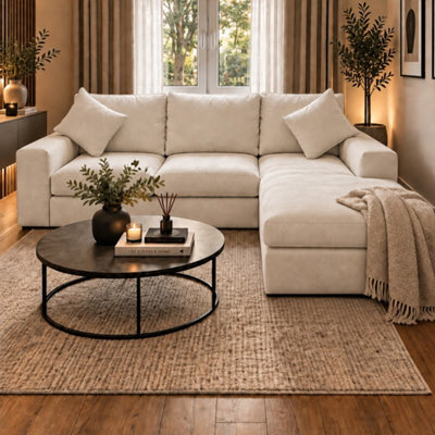 Home & Love Luxury Lush Chaise Right Corner Sofa - Naples Cream