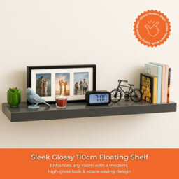 Innoteck Grey High Gloss Floating Shelf Rectangular 110Cm Modern Wall Mounted Shelf - thumbnail 2