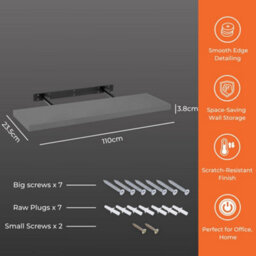 Innoteck Grey High Gloss Floating Shelf Rectangular 110Cm Modern Wall Mounted Shelf - thumbnail 4