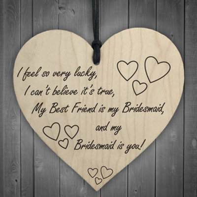 Red Ocean Best Friend Is My Bridesmaid Wooden Hanging Heart Wedding Plaque - image 1