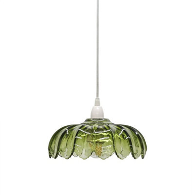 First Choice Lighting Alice - Green Floral Glass Easy Fit Pendant Shade - image 1