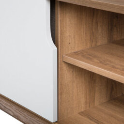 Wyld And Coco Novahome Sideboard 147 X 42 X 56 Cm, Light Brown Veneer With 2 White Sliding Doors And 2 Grey Drawers - thumbnail 7