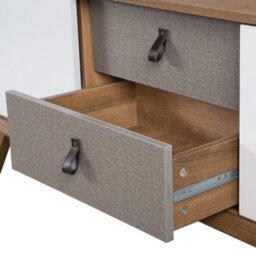 Wyld And Coco Novahome Sideboard 147 X 42 X 56 Cm, Light Brown Veneer With 2 White Sliding Doors And 2 Grey Drawers - thumbnail 8