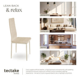 Tectake Set Of 8 Dining Chairs - High Backrest, Padded, Synthetic Leather   - Beige - thumbnail 7