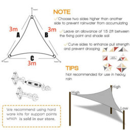 Grey 3X3X3M Triangular Shade Sail 98% Uv Protection Waterproof - thumbnail 3