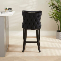 The Furniture Market Boudoir Black Velvet Button Back Kitchen Counter Bar Stool Wing Back Design Stud Detailing Black Legs Chrome Foot Bar - thumbnail 3