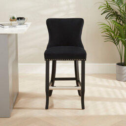 The Furniture Market Boudoir Black Velvet Button Back Kitchen Counter Bar Stool Wing Back Design Stud Detailing Black Legs Chrome Foot Bar - thumbnail 4