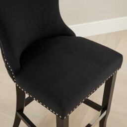 The Furniture Market Boudoir Black Velvet Button Back Kitchen Counter Bar Stool Wing Back Design Stud Detailing Black Legs Chrome Foot Bar - thumbnail 6