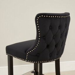 The Furniture Market Boudoir Black Velvet Button Back Kitchen Counter Bar Stool Wing Back Design Stud Detailing Black Legs Chrome Foot Bar - thumbnail 5