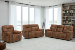 Suede Brown Faux Leather 3 + 2 + 1 Seater Manual Recliner Sofa And Armchair Set For Living Room Murcia - thumbnail 1