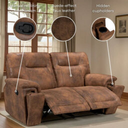Suede Brown Faux Leather 3 + 2 + 1 Seater Manual Recliner Sofa And Armchair Set For Living Room Murcia - thumbnail 7