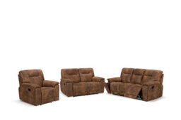 Suede Brown Faux Leather 3 + 2 + 1 Seater Manual Recliner Sofa And Armchair Set For Living Room Murcia - thumbnail 2