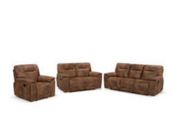 Suede Brown Faux Leather 3 + 2 + 1 Seater Manual Recliner Sofa And Armchair Set For Living Room Murcia - thumbnail 3